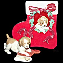 Retired Lladro NAO 7427 Puppys Christmas Dog Hiding Bone in Christmas Stocking - £103.90 GBP