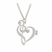 Womens Fashion Heart Shaped Musical Note Pendant Necklace Music Jewelry silver - £2.58 GBP