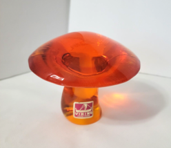 Viking Glass Mushroom Persimmon Orange 3.5&quot; Wide 3&quot; Tall Original Foil S... - £176.72 GBP