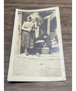 Vintage 1940&#39;s Black &amp; White Photograph Woman with Parasol Umbrella Stai... - $9.89