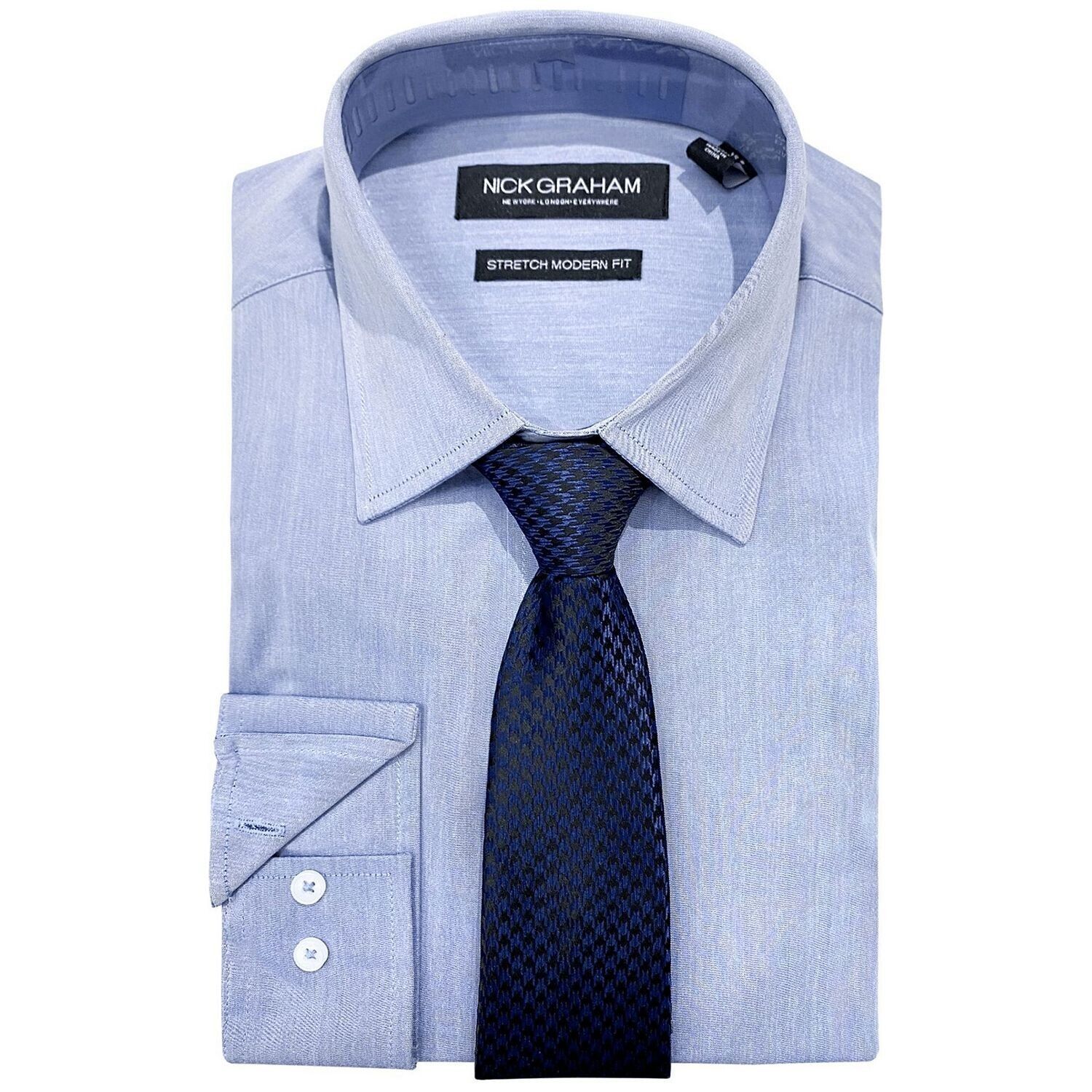 Nick Graham Men&#39;s Slim-Fit Chambray Dress Shirt &amp; Tie Set Blue B4HP - $18.95