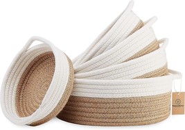 NaturalCozy 5-Piece Round Small Woven Baskets Set - 100% Natural Cotton Rope - £28.85 GBP