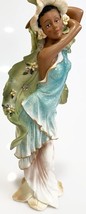 Young African American Women In Blue Figurine Statue Holding Large Leaves 12&quot; - £48.52 GBP