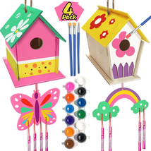 Crafts for Kids Ages 4-8 - 4 Pack DIY Bird House Wind Chime Kit - Build and Pain - £18.20 GBP