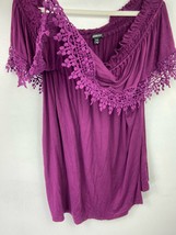 Lane Bryant Off Shoulder Jersey Knit Blouse Women 2X 18 20 Purple Lace Stretch - £10.66 GBP