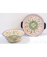 Temp-tations Old World Confetti Blue Rim Pink Border Serving Bowl and Ca... - $95.06 CAD
