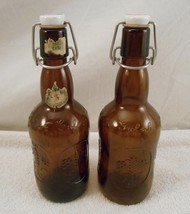 TWO VINTAGE BROWN GLASS GROLSCH LAGER BEER BOTTLES PORCELAIN FLIP TOP - $9.79