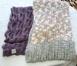 Lot of 2 Women&#39;s Winter Infinity Warm Knitted Scarves Pink Cream Purple - £19.78 GBP