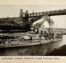 1914 WW1 Print Battleship In Kaiser William Canal Antique Military Collectible - £37.19 GBP