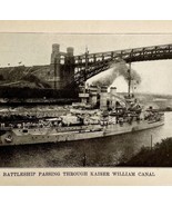 1914 WW1 Print Battleship In Kaiser William Canal Antique Military Colle... - £37.37 GBP