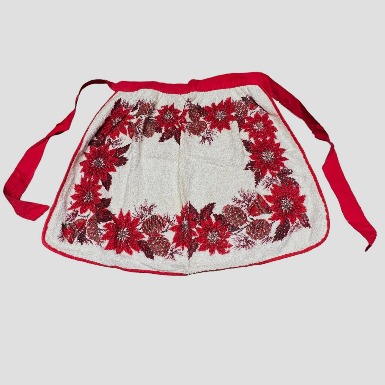Primary image for Vintage Handmade Flower Towel  Christmas Poinsettia Flowers Holiday Waist Apron