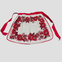 Vintage Handmade Flower Towel  Christmas Poinsettia Flowers Holiday Wais... - $32.71