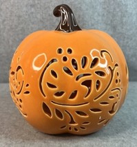 Ceramic Orange Pumpkin Light Up Tested Works 6&quot;H x 6.5&quot;W - £22.34 GBP