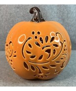 Ceramic Orange Pumpkin Light Up Tested Works 6&quot;H x 6.5&quot;W - £22.06 GBP