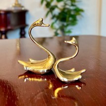 Vintage Solid Brass Rocking Swans Figurines 2pc Set Geese Birds Shelf Sitter MCM - £29.74 GBP