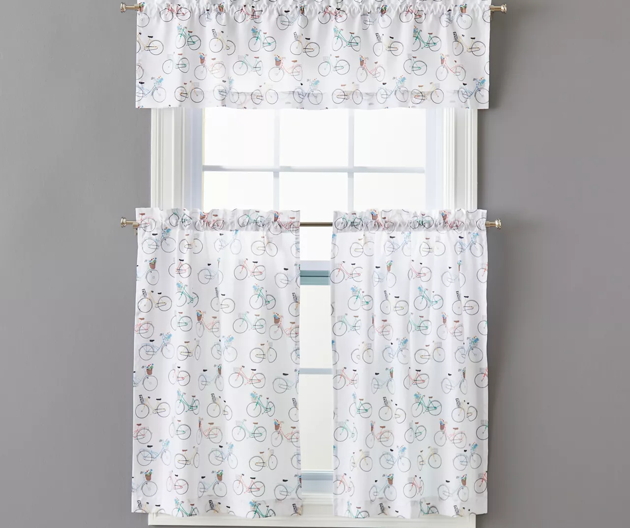 NEW Bicycle Bike Valance &amp; Tiers 3 Pc Window Curtain Set 36 long rod poc... - $316.66 MXN