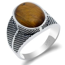 925 Sterling Silver Men Ring with Natural Coral/India Agate/Tiger Eye Stone  Pun - £38.65 GBP