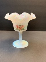 Vintage Fenton Ruffled Crimped Candy Dish Milk White with Hand Painted F... - £13.82 GBP