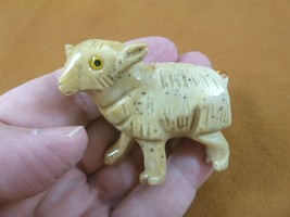 (Y-SHE-301) tan SHEEP RAM SOAPSTONE carving stone figurine Ovis farm ewe... - $15.42