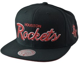 Houston Rockets NBA Foundation Script Mens Black Snapback Hat by Mitchell &amp; Ness - £20.73 GBP