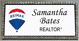 RE/MAX WHITE REALTY BLING CRYSTAL EDGED PERSONALIZED NAME BADGE W/ PIN F... - £21.48 GBP