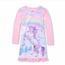 Girls Rainbow Purple Unicorn Long-Sleeved Nightgown, Nightshirt - $11.24