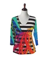 Valentina Signa Embellished 3/4 Sleeve Multi-Color &quot;Splash&quot; Top - Extra ... - £31.08 GBP