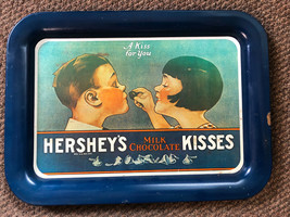 Vintage A Kiss For You Hershey&#39;s Milk Chocolate Kisses Tin Metal Tray - £7.29 GBP