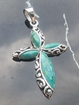 Elegant 925 Sterling Silver Turquoise Cross Pendant - £28.81 GBP
