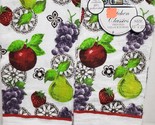 SET OF 2 SAME PRINTED VELOUR KITCHEN TOWELS (15&quot;x25&quot;) FRUITS ON WHITE # ... - $11.87