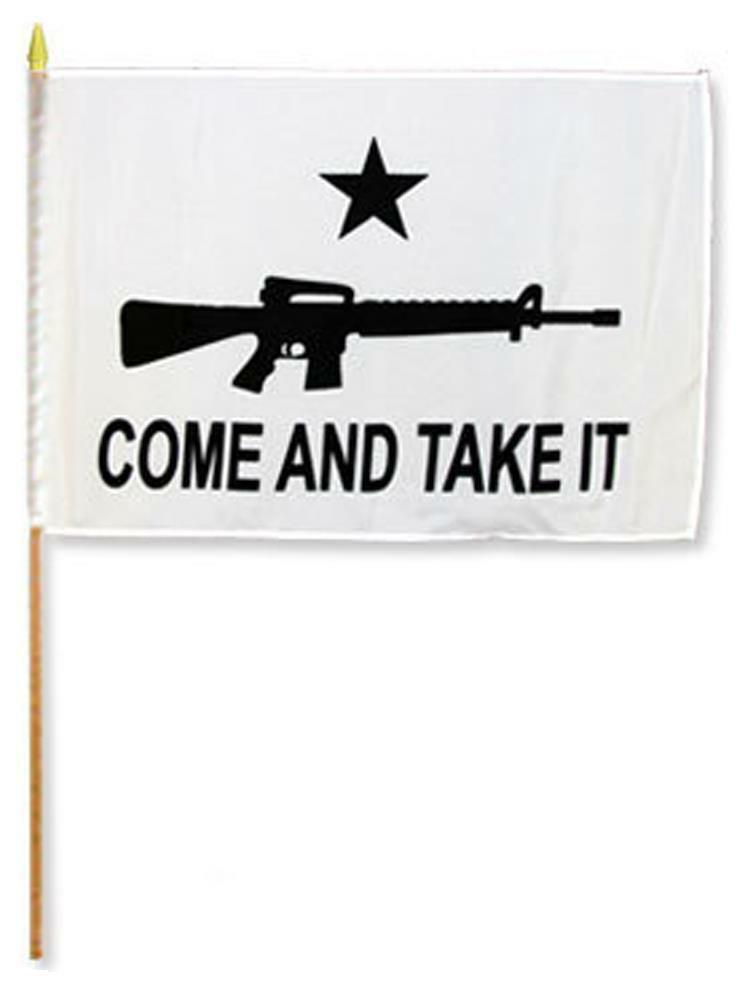 6 CLOTH 12 X 18 INCH COME AND TAKE IT W GUN FLAG ON A STICK 2nd amendmen... - $12.30