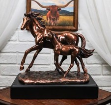 Rustic Western 2 Strolling Mare And Foal Equine Horses In Bronzed Resin ... - $79.99