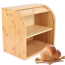 2-Layer Bamboo Bread Box Large Kitchen Storage Containers Loaf Storage Bin - £61.97 GBP