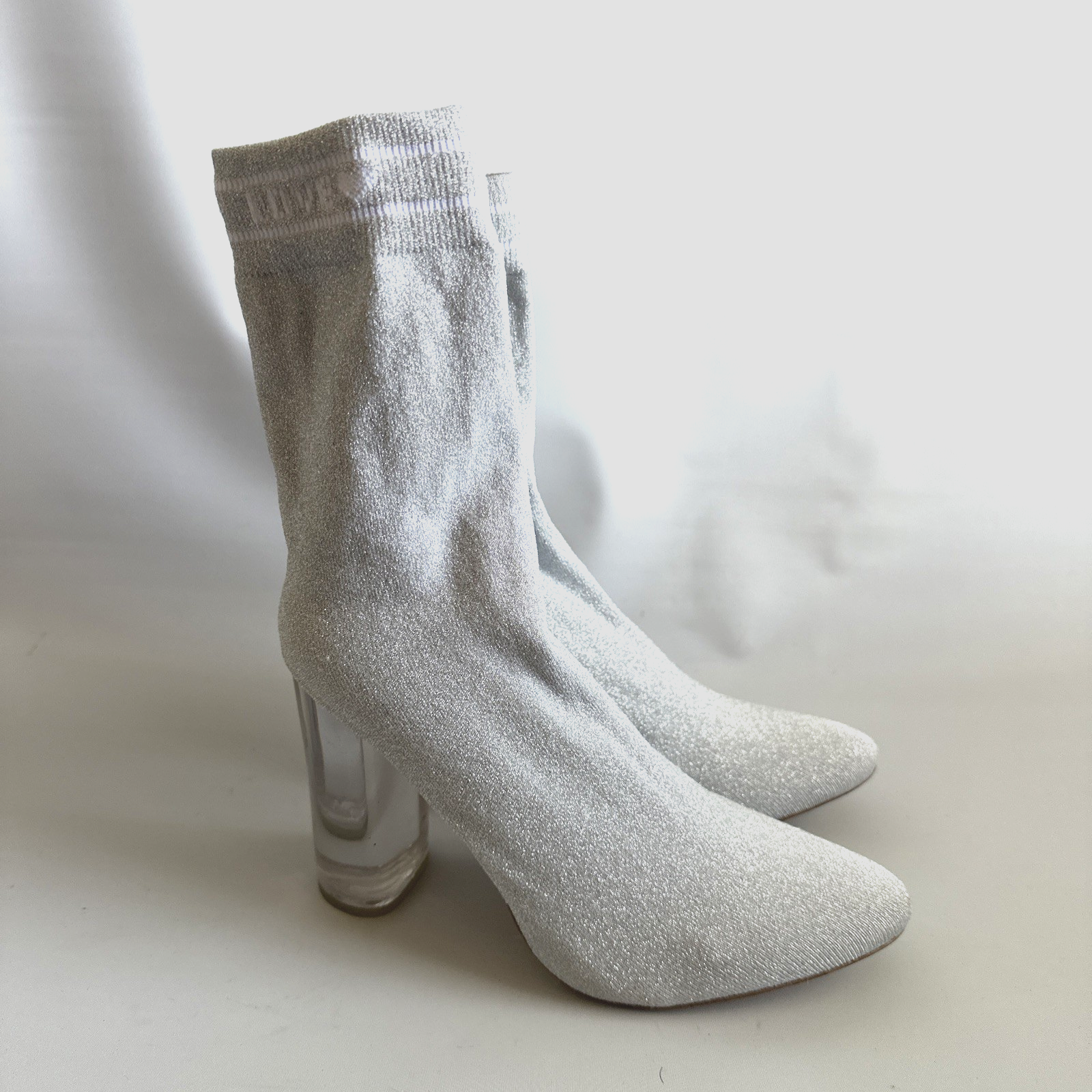 Aldo Silver Glitter Stretch-Knit Ankle Boots Booties Women Size 8.5 M Cl... - $24.94