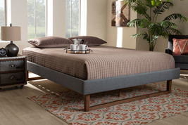 Adler Dark Gray Fabric Walnut Brown Queen Size Platform Bed - $5,060.44 MXN