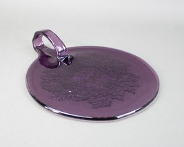 Vintage Blenko Grape Leaves Purple Art Glass Handled Cheese Tray Cutting... - $133.99