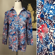 Pappagallo Preppy Print Split Neck Tunic S - $17.28