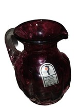 Pilgrim Glass Hand Blown Cranberry Glass 4&quot; Pitcher clear Ribbed Handle - $17.99