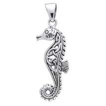 Celtic Seahorse Pendant Necklace 14k White Gold Plated 925 Sterling Silver - £77.29 GBP