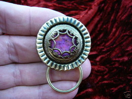 (#E359) Pink round Eyeglass BRASS pin pendant ID badge holder - $17.75