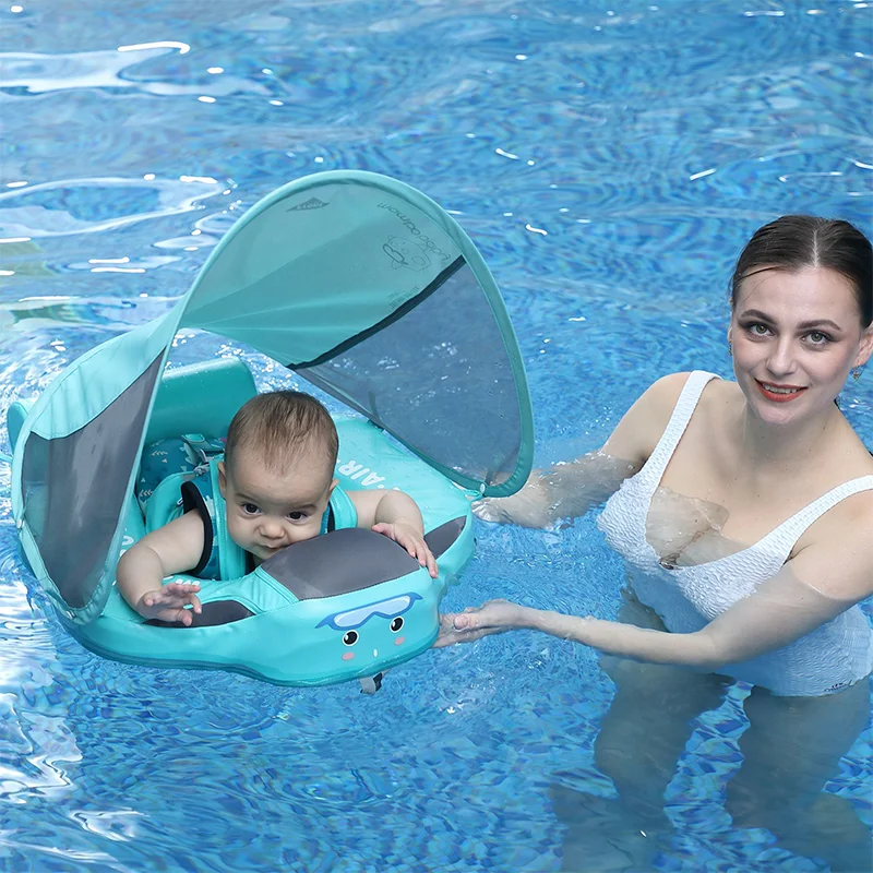 Mambobaby Non Inflatable Baby Swimming Float Sunvisor Foot Pad Seat Float Baby - £56.20 GBP