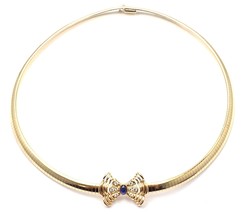 Rare! Authentic Christian Dior 18k Yellow Gold Diamond Sapphire Bow Necklace - £7,553.91 GBP