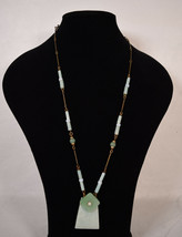 Vintage Jan Mihaels San Francisco Signed Jade Art Deco Necklace Jade Brass - £77.58 GBP
