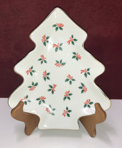 Vintage Lefton China Hand Painted Holly Berry Christmas Tree Candy Dish #2387  - £11.10 GBP