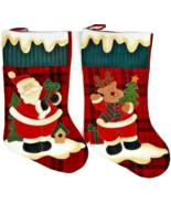 1 Santa Clause and 1 Moose Fluffy Christmas Stockings 18&quot; Long Polyester - $252.53 MXN
