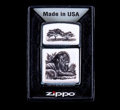 Sharp Linda Layden Etched Scrimshaw King Of The Jungle Lion Zippo Lighter  DS - £72.36 GBP