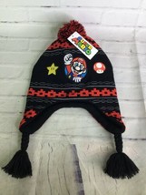 Super Mario Logo Youth Kids Boys Knit Laplander Beanie Hat &amp; Gloves Set ... - £16.34 GBP