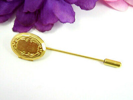 Oval Locket Stickpin Vintage Stick Pin Brooch Goldtone Etched Spirals Unusual - £13.41 GBP