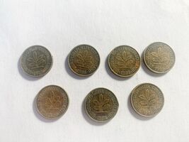 Germany 5 Pfennig Coin Lot 7x Different Years 1980s–1990s Old Coins Set - $5.92 CAD