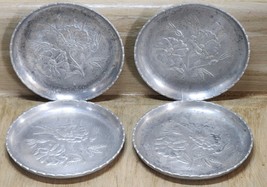 Vintage Set of 4 Aluminum Coasters Embossed Floral Pattern Fluted Edge MCM - £9.34 GBP